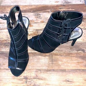 NEW Ralph Lauren Peep-Toe Platform Suede Pumps Black Suede & Leather Size 9 NWOB